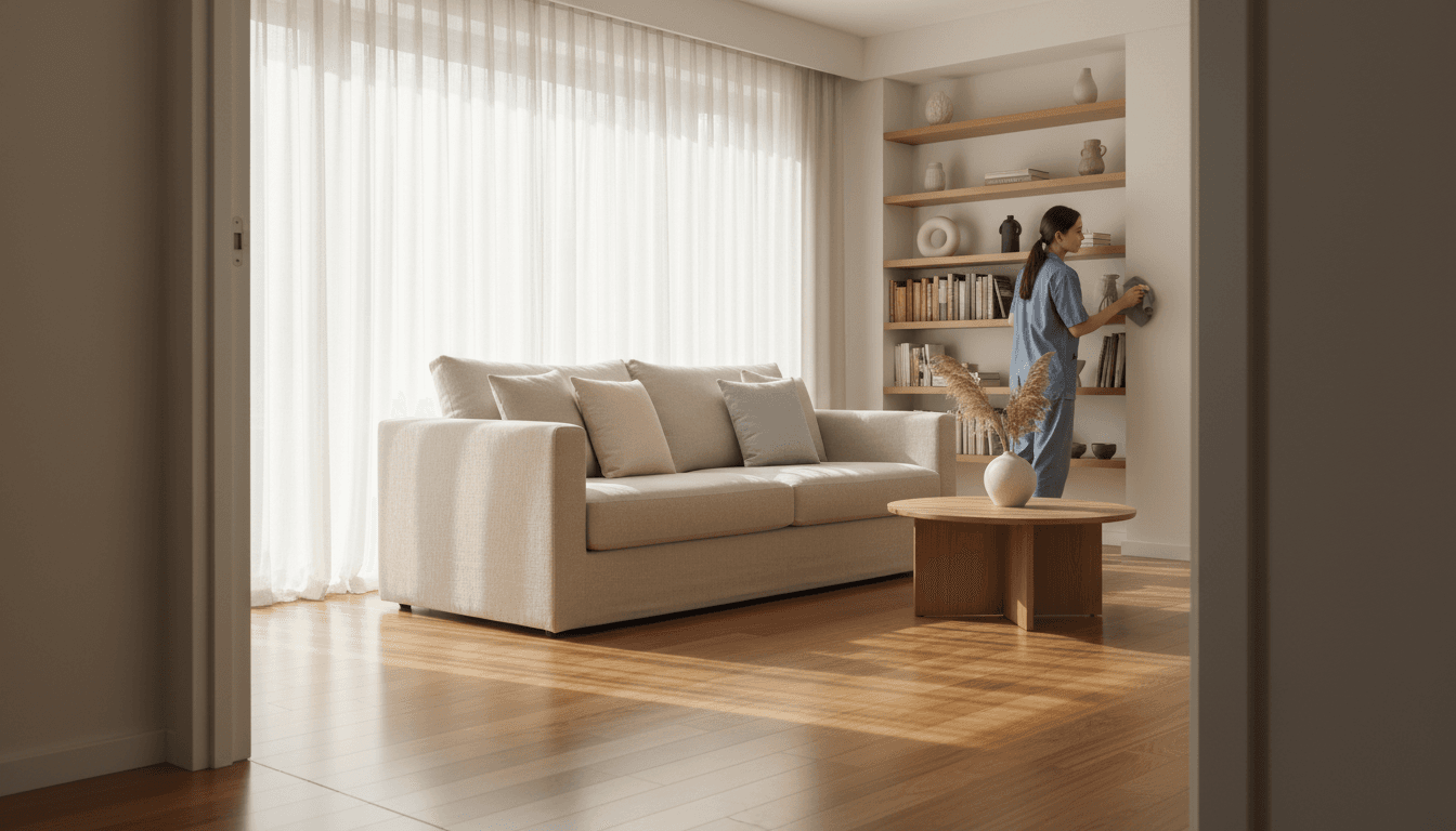 Bright living room after professional cleaning